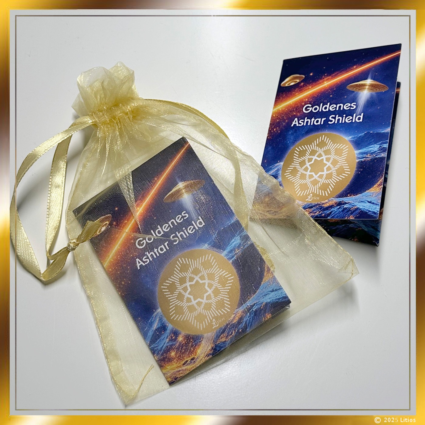 Goldenes Ashtar Shield Weihnachtsedition 2025 2 Goldenes Ashtar Shield - Litios-Lichtkristalle